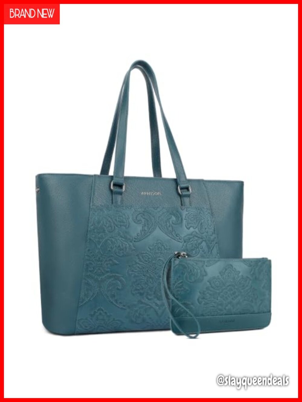 Faux Leather Laptop Tote Bag with Bonus Clutch